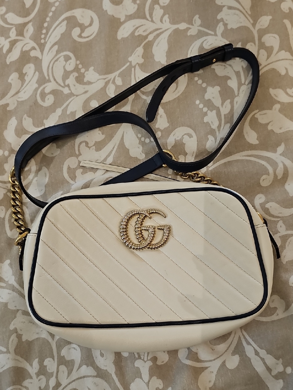 Cream Quilted Crossbody Bag with Gold Double-G Accent